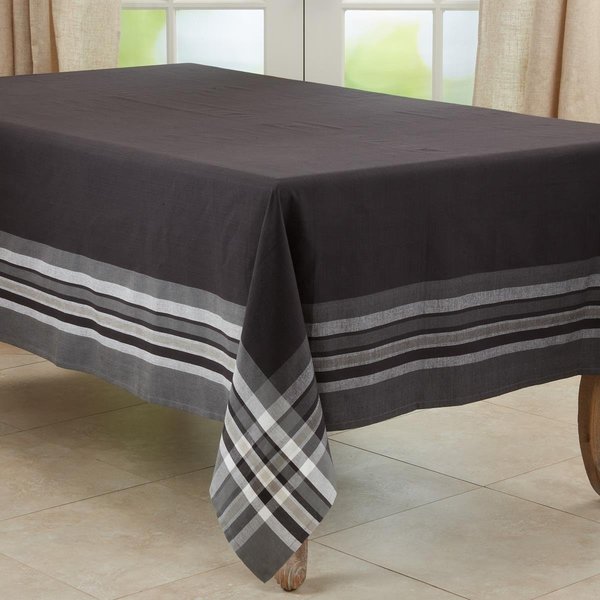 Saro Lifestyle SARO 70 x 120 in. Stripe Border Tablecloth Black 4387.BK70120B